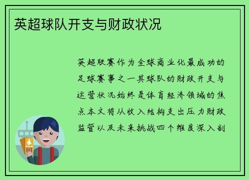英超球队开支与财政状况
